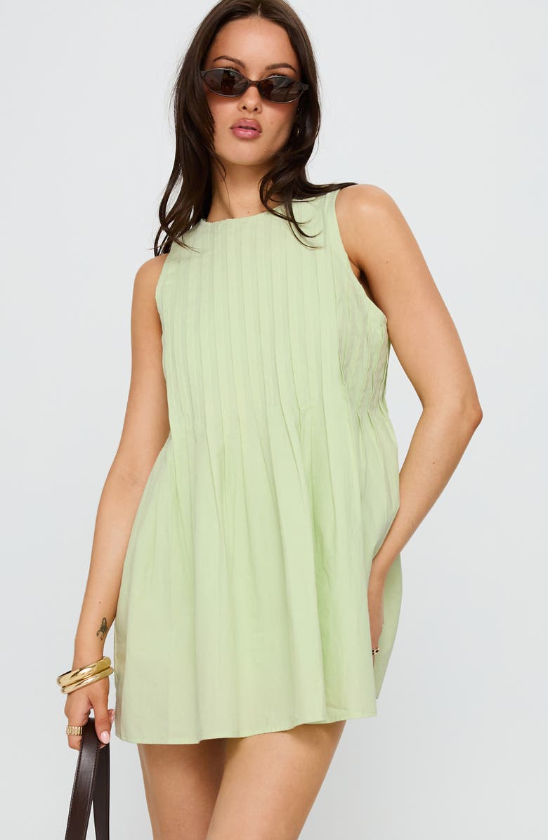 Princess Polly Dreamboat Sleeveless Pleated Minidress, Alternate, color, Matcha