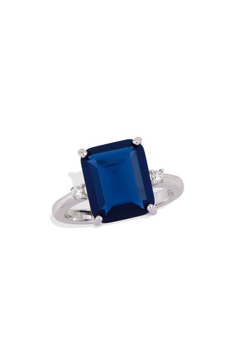 Sterling Silver Sapphire & Cubic Zirconia Ring