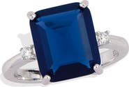 SAVVY CIE JEWELS Sterling Silver Sapphire & Cubic Zirconia Ring