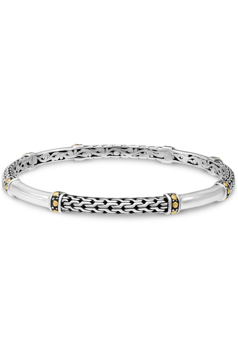 Dragon Bone Slide-on Bangle Bracelet in Sterling Silver and 18K Gold Accents, Alternate, color, Silver