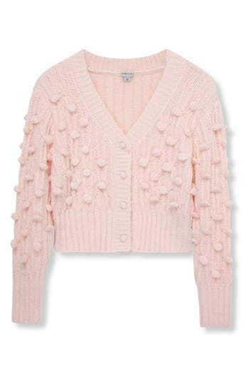 Shop Habitual Kids Kids' Pom Crop Cardigan In Light Pink