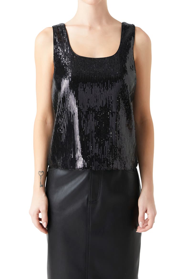 Sequin Sleeevless Top, Alternate, color, BLACK
