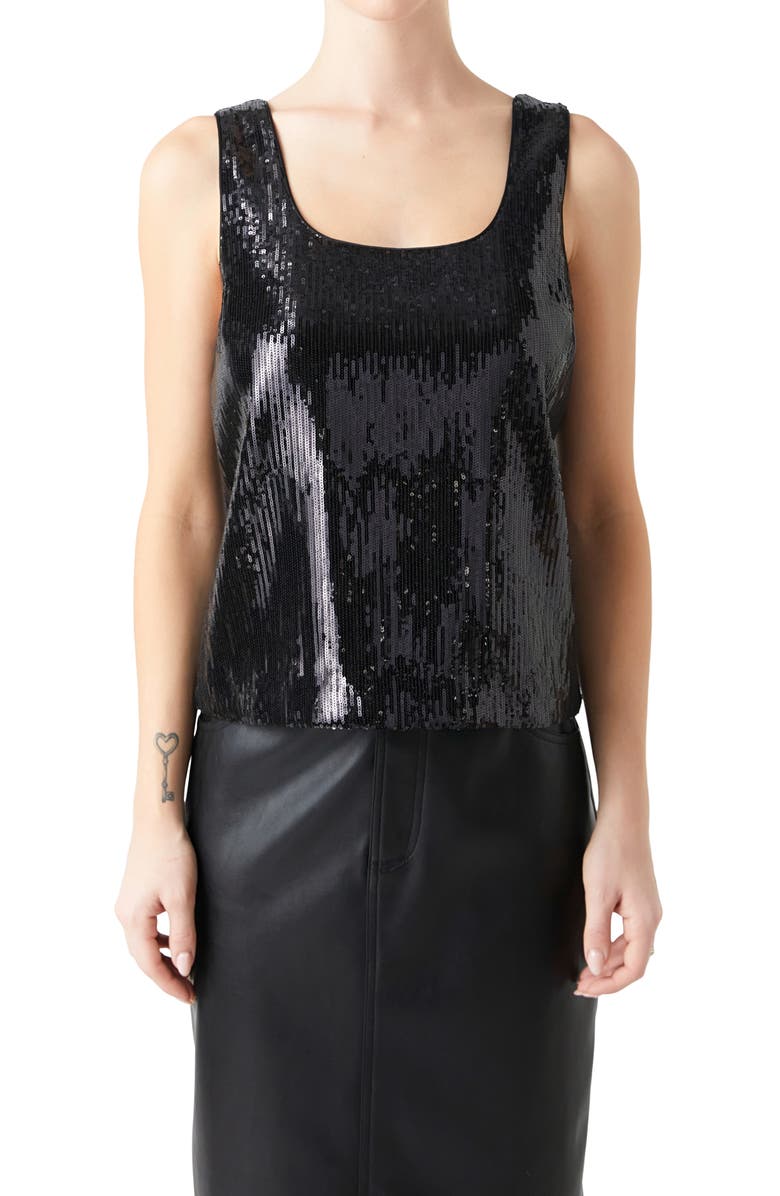 Grey Lab Sequin Sleeevless Top, Alternate, color, Black