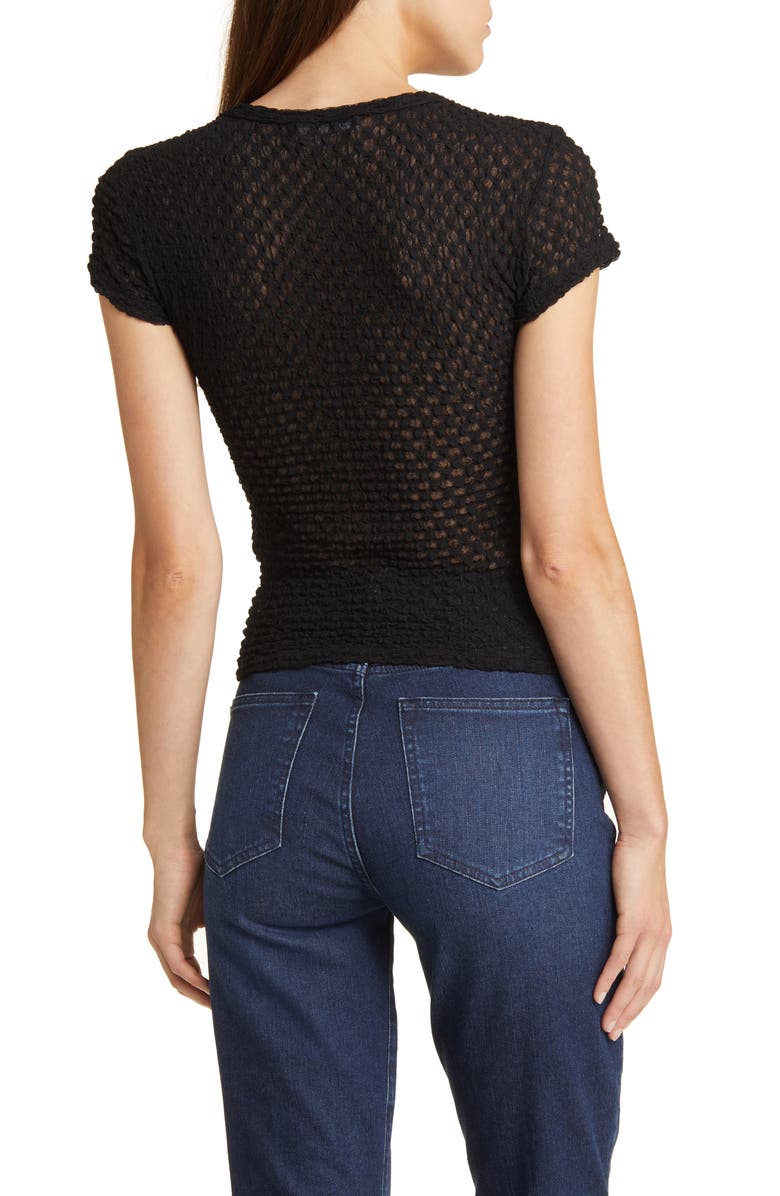FRAME Textured Semisheer Mesh T-Shirt, Alternate, color, Noir