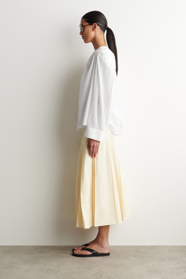 Gathered Lightweight Cotton V-Neck Shirt, Alternate, color, WHITE