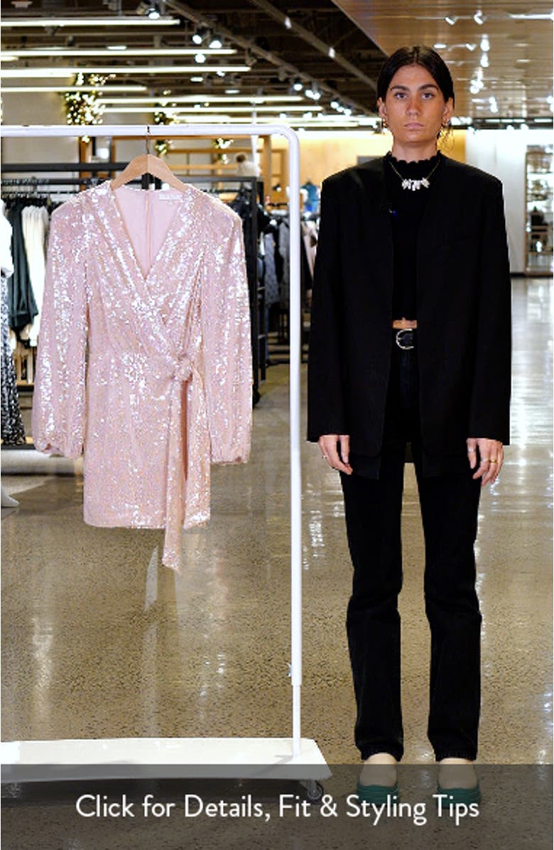 Flash Sequin Long Sleeve Faux Wrap Minidress, sales video thumbnail