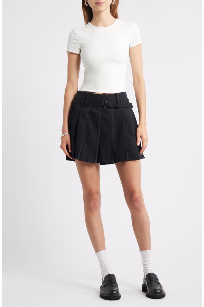 Pleated Belted Miniskort, Alternate, color, BLACK