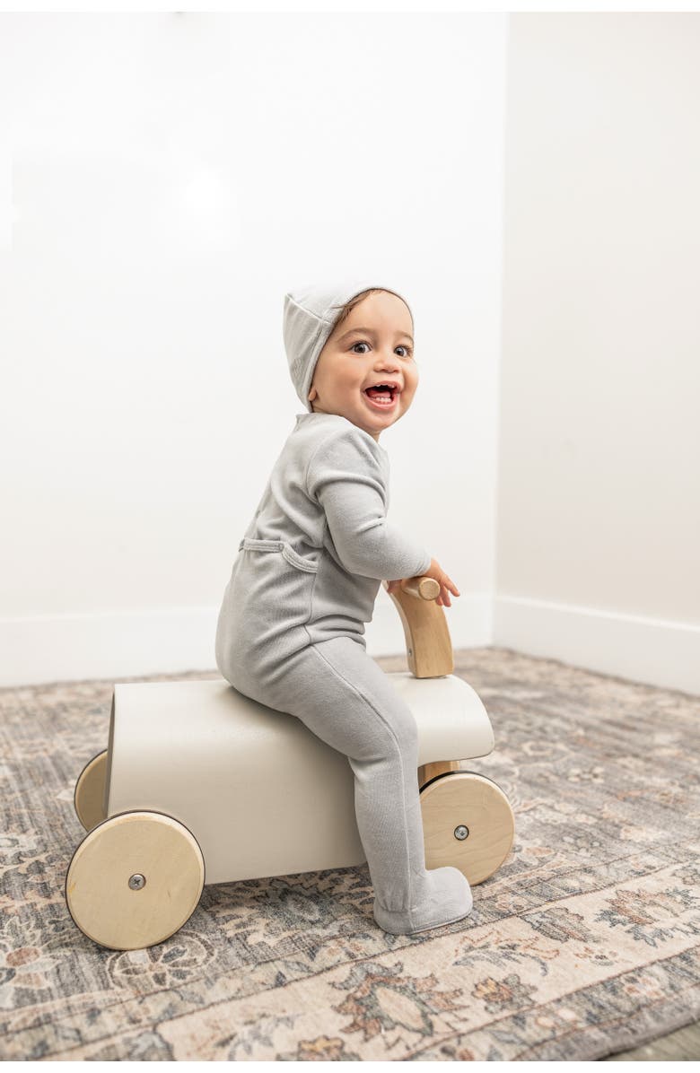 Bebe Bella Bebe Embroidered Velour Romper with Hat, Alternate, color, Beige