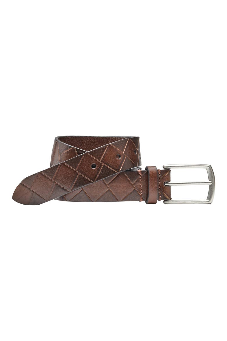 Kids' Basket Weave Embossed Leather Belt, Main, color, BROWN