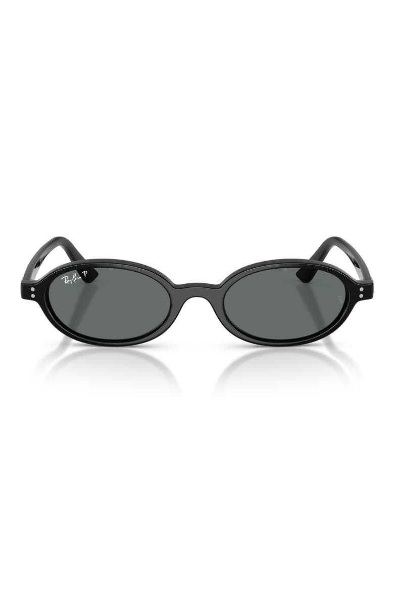 48mm Polarized Oval Sunglasses, Main, color, BLACK / DARK GREY POLAR
