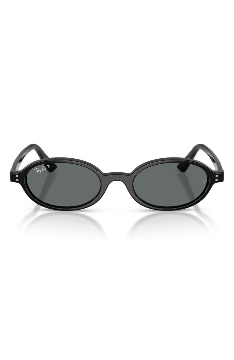Ray-Ban 48mm Polarized Oval Sunglasses, Main, color, Black / Dark Grey Polar