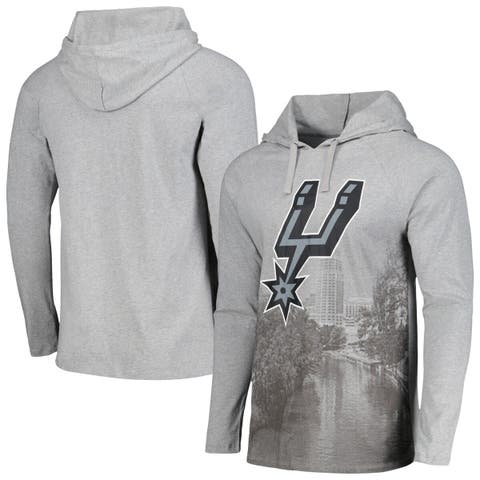 Men's Stadium Essentials Heather Gray San Antonio Spurs Atrium Raglan Long Sleeve Hoodie T-Shirt