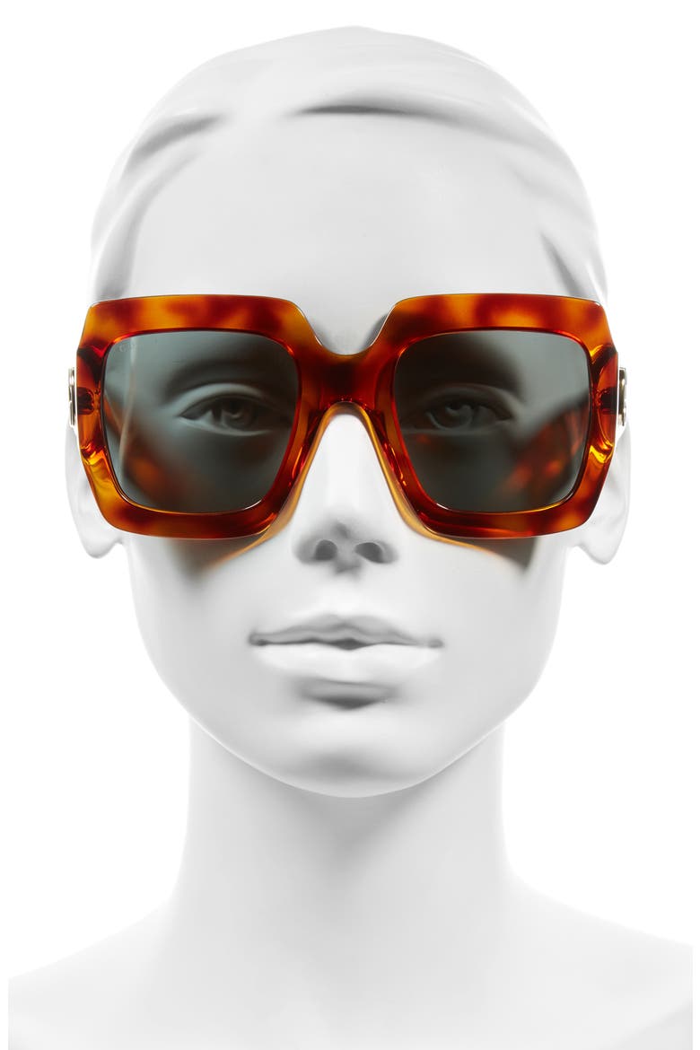 54mm Square Sunglasses, Alternate, color, HAVANA/ GREEN