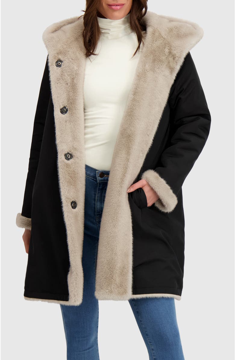 Lyla Grant Fur-Free Mink (Faux Fur) Parka, Reversible, Alternate, color, Silver Blue/Black