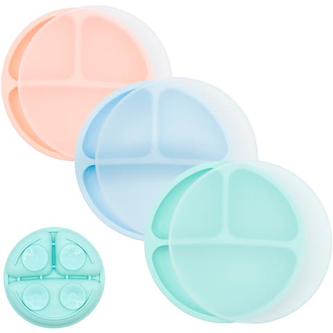 Suction Plates for Babies & Toddlers, 100% Silicone, Dinnerware Stays Put, 3 Pack
