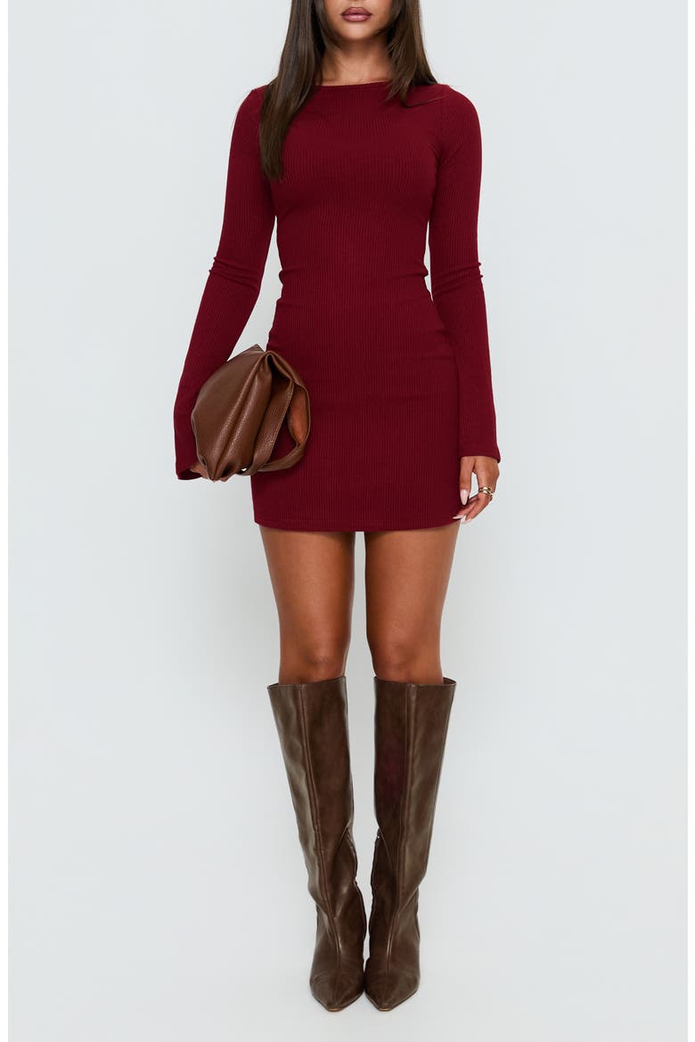 Bryanna Long Sleeve Rib Knit Minidress, Main, color, DEEP MERLOT