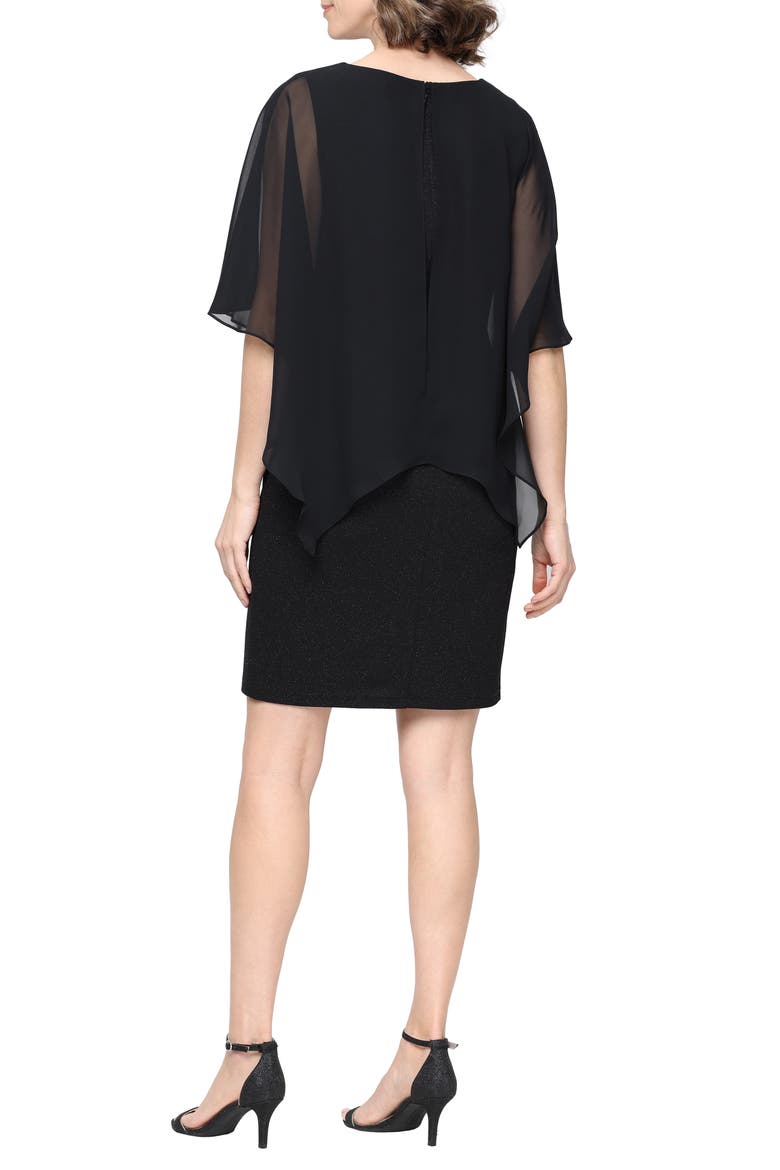 Glitter Chiffon & Knit Sheath Dress, Alternate, color, BLACK