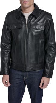Cole Haan Leather Trucker Jacket