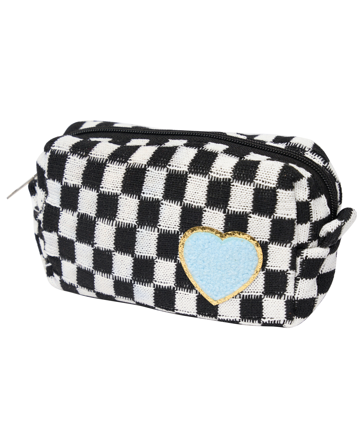 Checkered cosmetic bag, Main, color, Black & White