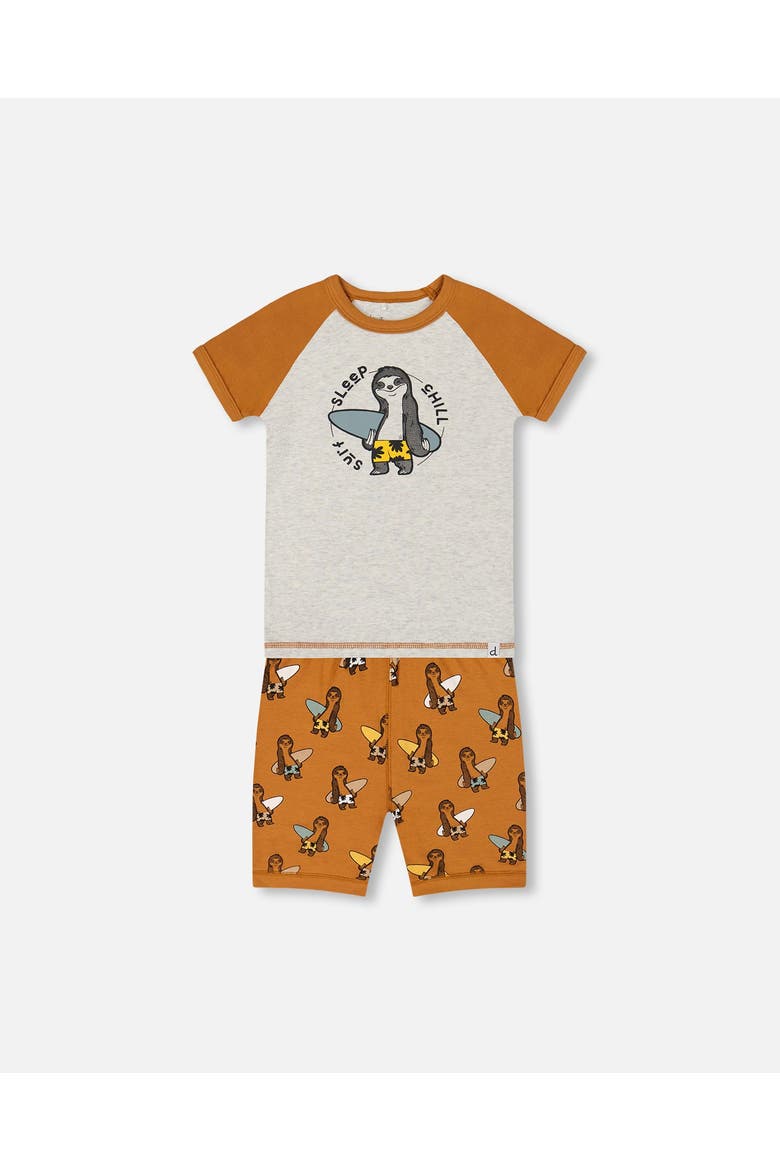 Baby Boy's Organic Cotton Two-Piece Short Pajama Set Sloths On Tan And Mottled Background, Main, color, Sloths On Tan And Mottled