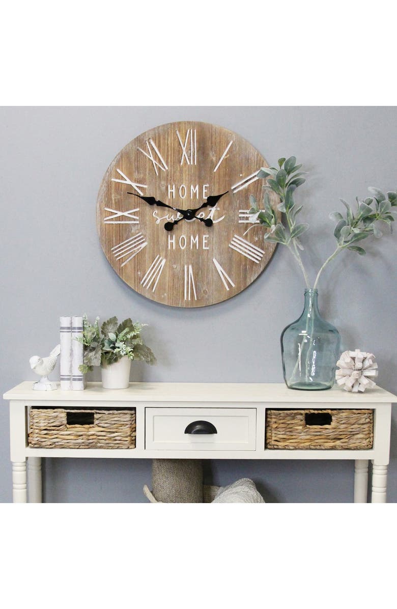 STRATTON HOME DECOR 23" Wood Dale Wall Clock, Alternate, color,