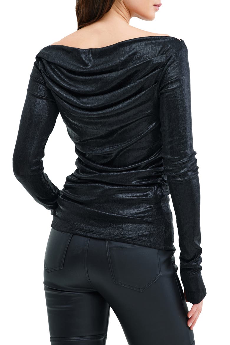 Cooper Metallic Off the Shoulder Long Sleeve Stretch Top, Alternate, color, ONYX