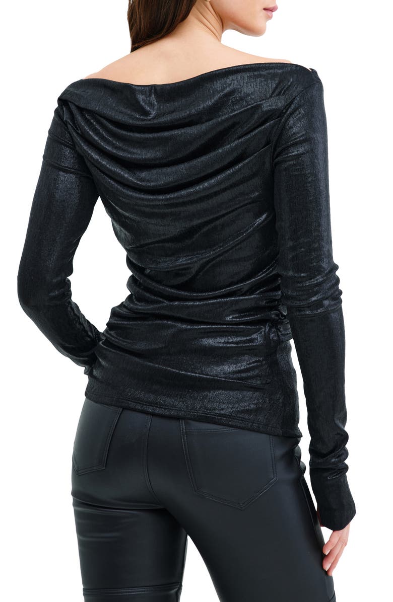 Marcella Cooper Metallic Off the Shoulder Long Sleeve Stretch Top, Alternate, color, Onyx