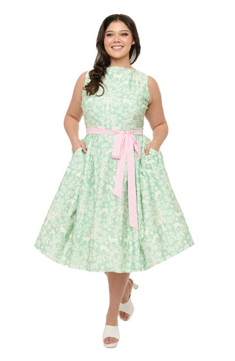 Plus Size Sleeveless Belted Swing Dress