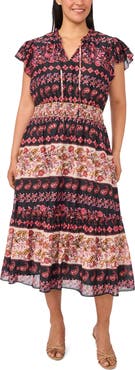 CeCe Mixed Print Tie Neck Dress