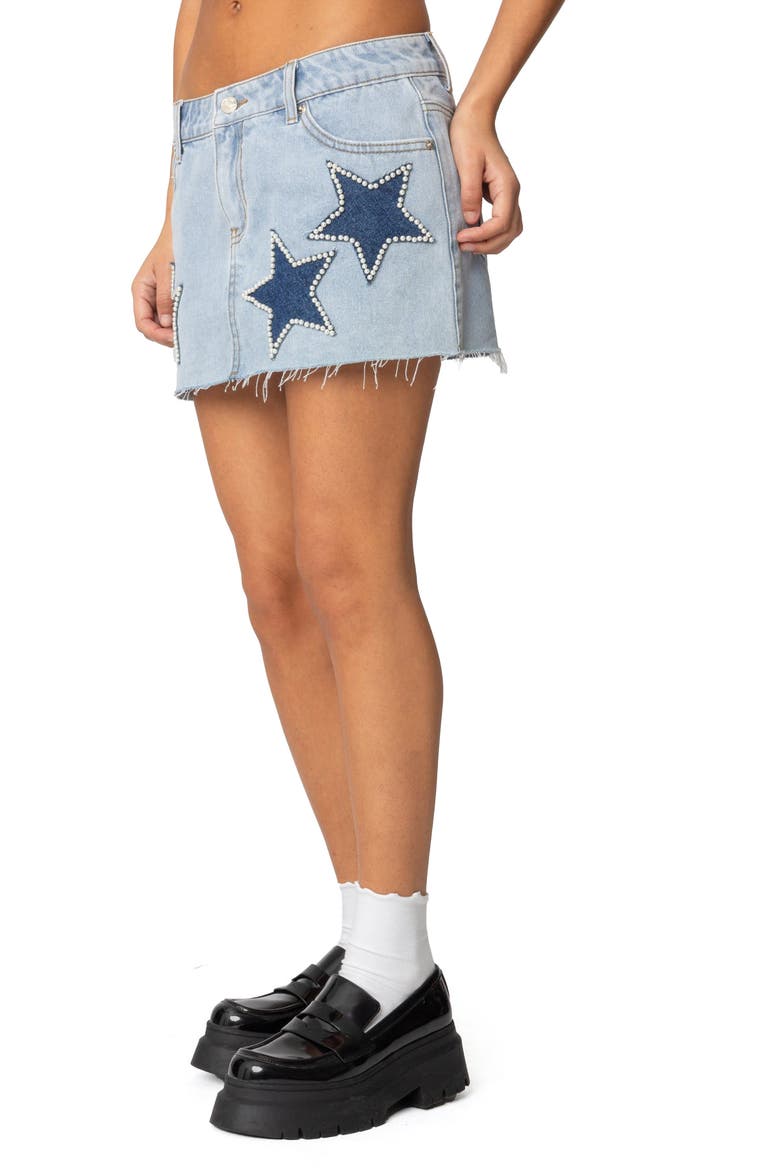Shining Star Embellished Denim Miniskirt, Alternate, color, LIGHT-BLUE