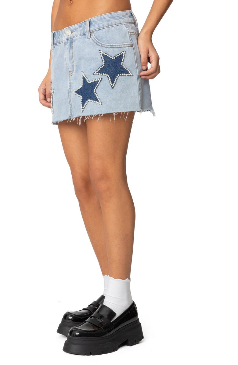 EDIKTED Shining Star Embellished Denim Miniskirt, Alternate, color, Light-Blue