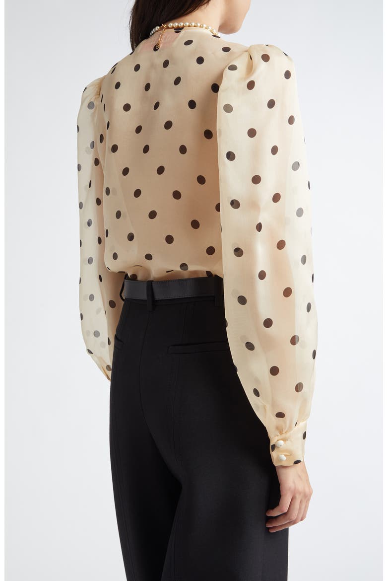Polka Dot Ruffle Sheer Silk Organza Shirt, Alternate, color, AVORIO/NERO