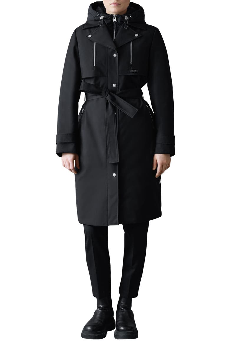 Siobhan Down Trench Coat with Removable Bib, Main, color, BLACK