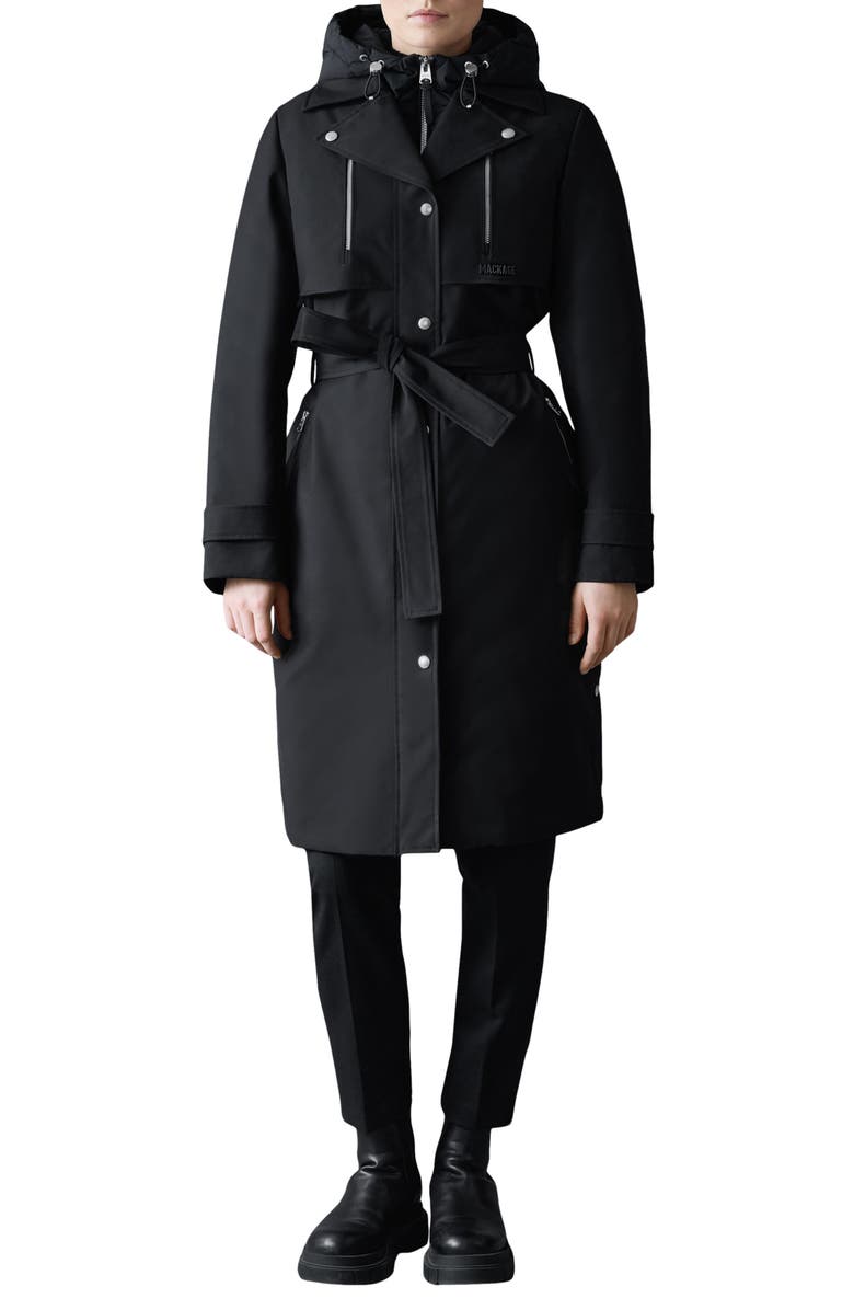 Mackage Siobhan Down Trench Coat with Removable Bib, Main, color, Black