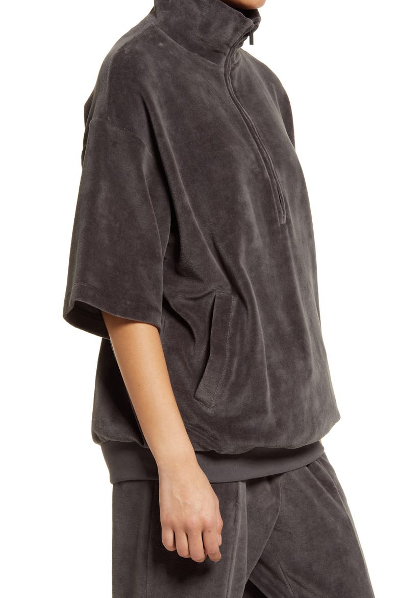 Velour Oversize Half Zip Pullover, Alternate, color, IRON
