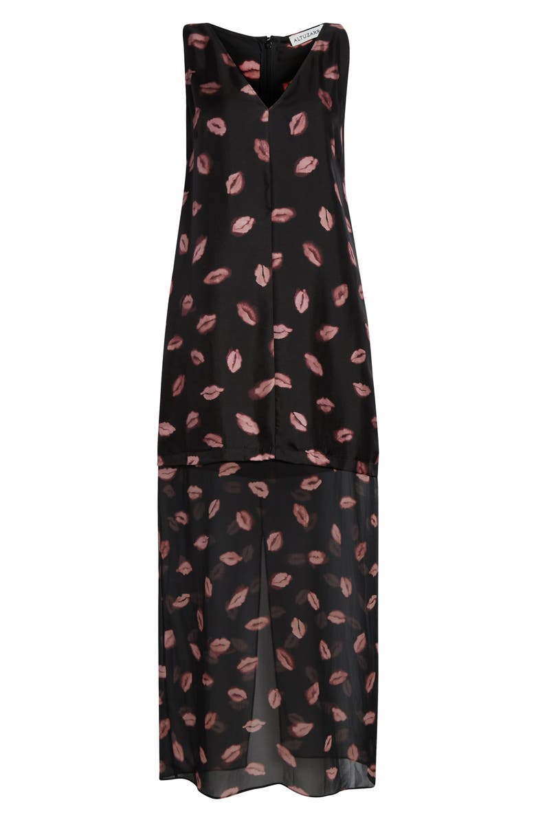 Altuzarra Katrin Lip Print Silk Chiffon Dress, Alternate, color, Black Kisses