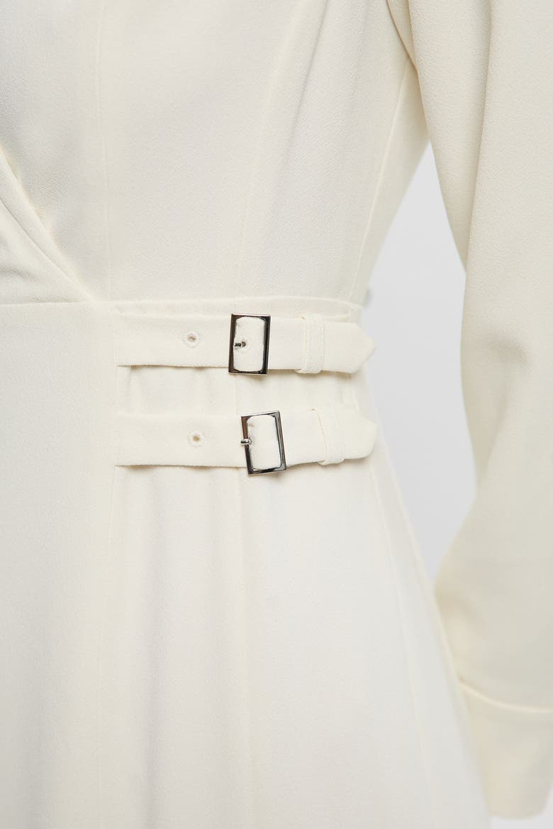 Crepe Buckle Waist Midi Shirt Dress, Alternate, color, Ivory