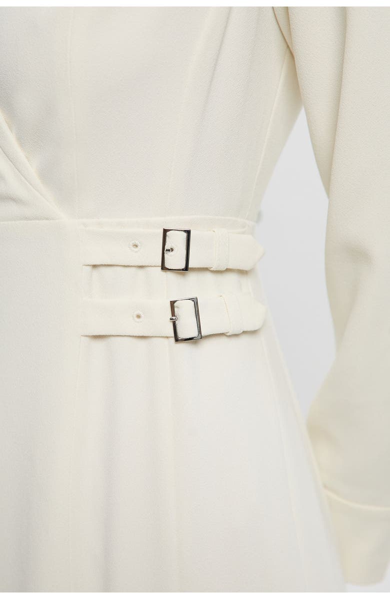 Karen Millen Crepe Buckle Waist Midi Shirt Dress, Alternate, color, Ivory