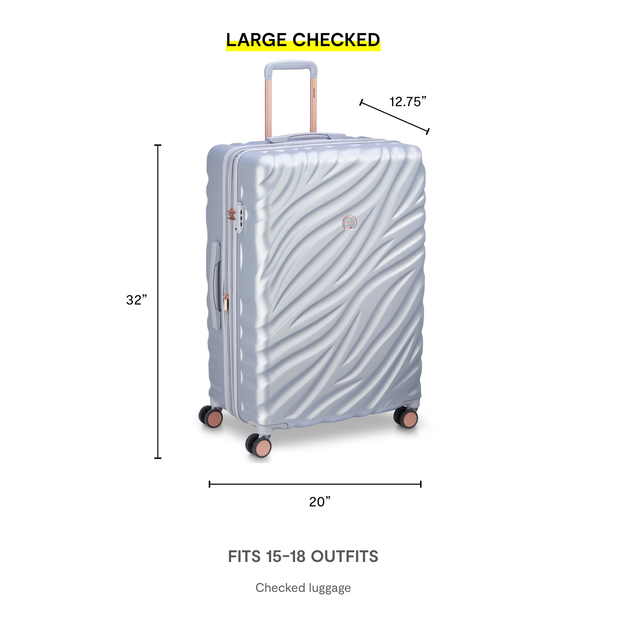 Delsey Paris Alexis Hardside  29-Inch Large Checked Expandable Spinner Luggage, Alternate, color, Platinum/Rose Gold