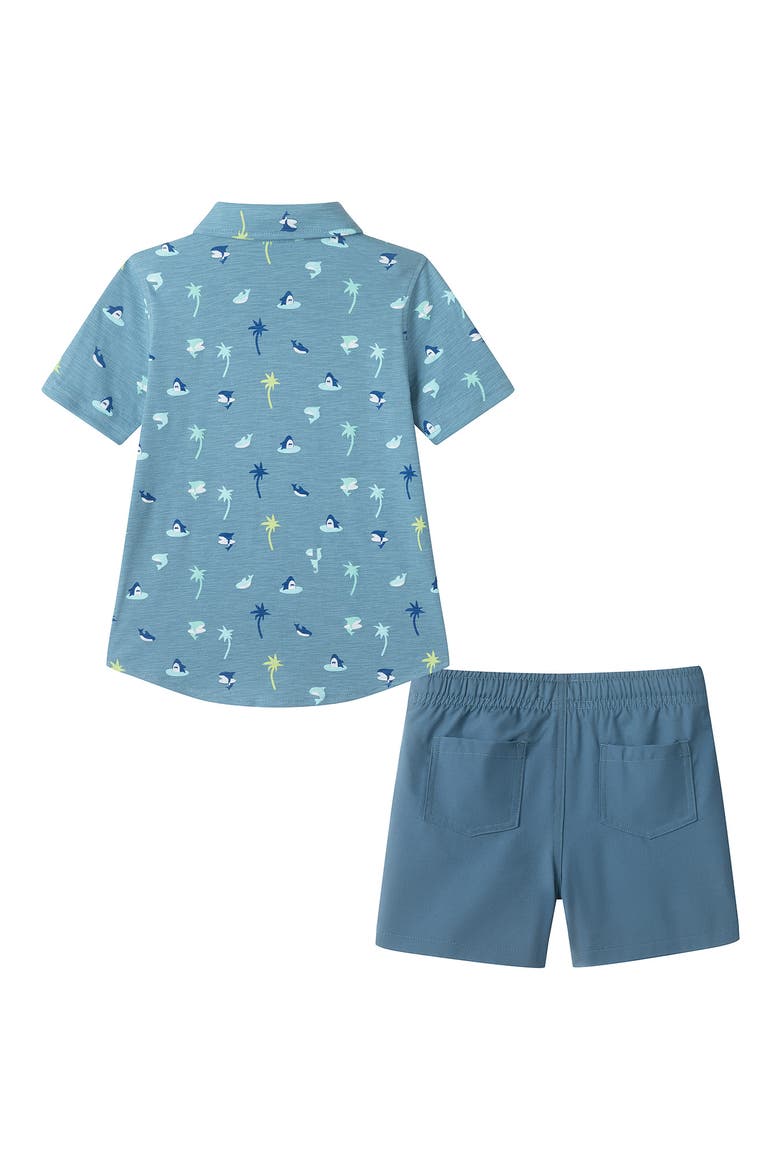 Kids' Knit Button-Up Shirt & Shorts Set, Alternate, color, BLUE PALM