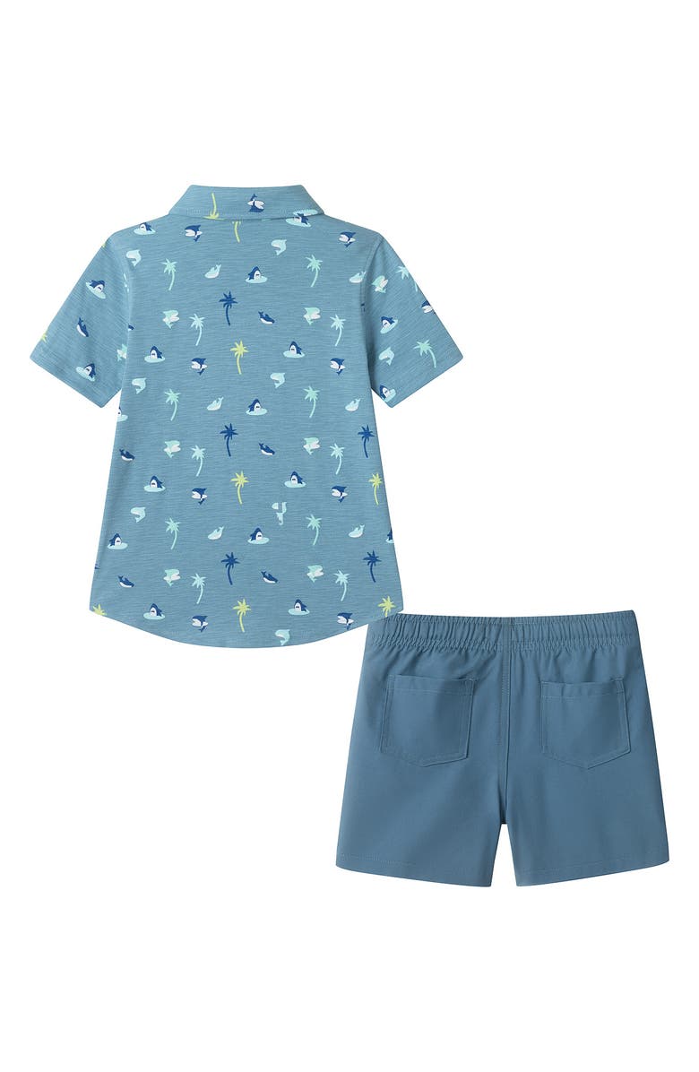 Andy & Evan Kids' Knit Button-Up Shirt & Shorts Set, Alternate, color, Blue Palm
