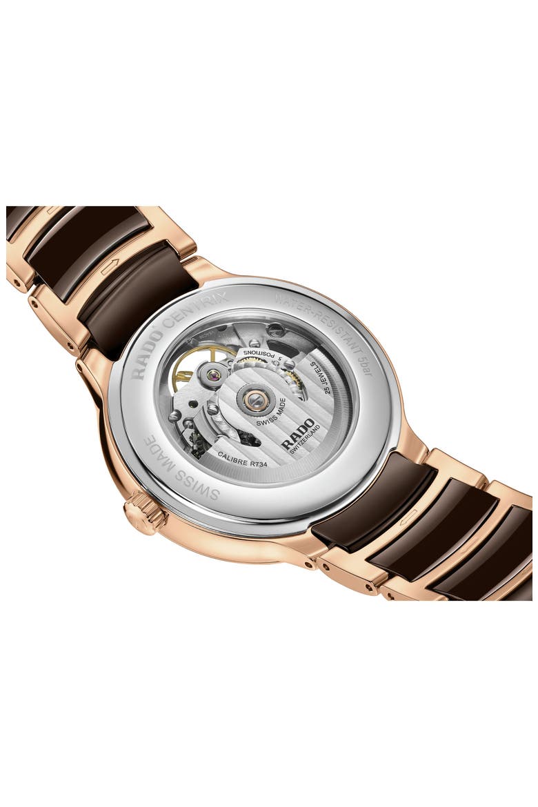 Centrix Open Heart Automatic Ceramic Bracelet Watch, 39.5mm, Alternate, color, BROWN