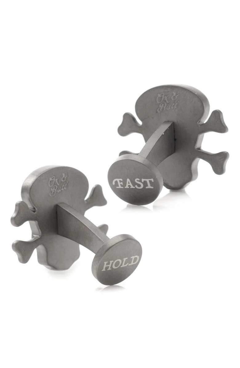 Cufflinks, Inc. Hold Fast Skull & Bones Cuff Links, Alternate, color, Gunmetal