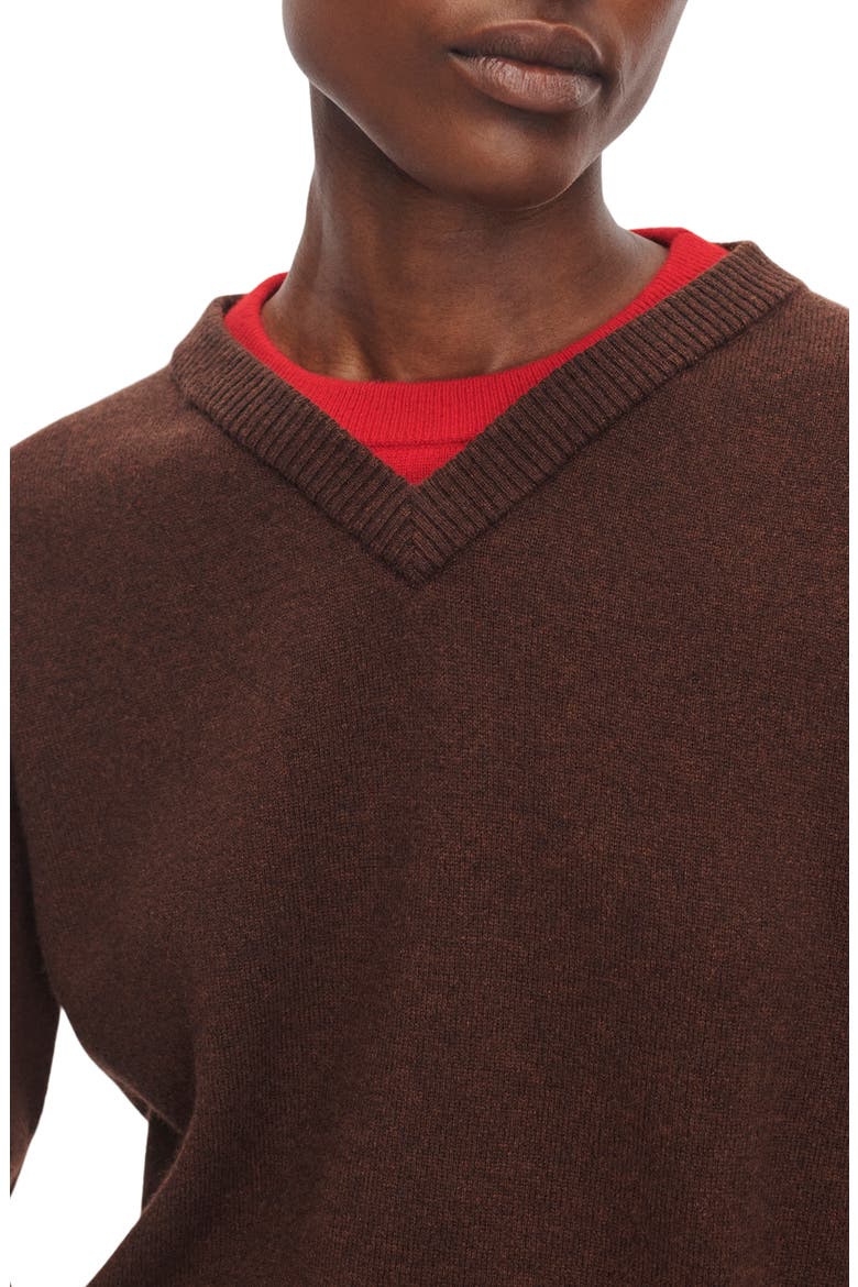 Nyla Cashmere Vee Crew Sweater, Alternate, color, BROWN