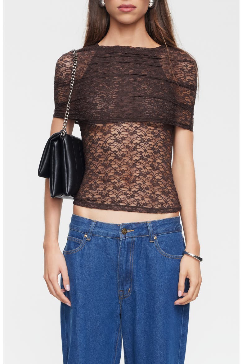 Bella Vita Lace Layered Top, Main, color, CHOCOLATE
