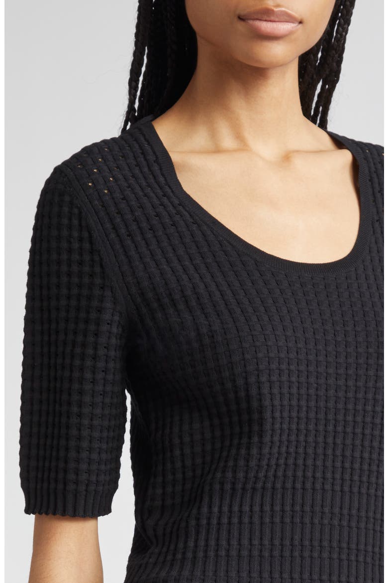 Mixed Stitch Short Sleeve Sweater, Alternate, color, BLACK