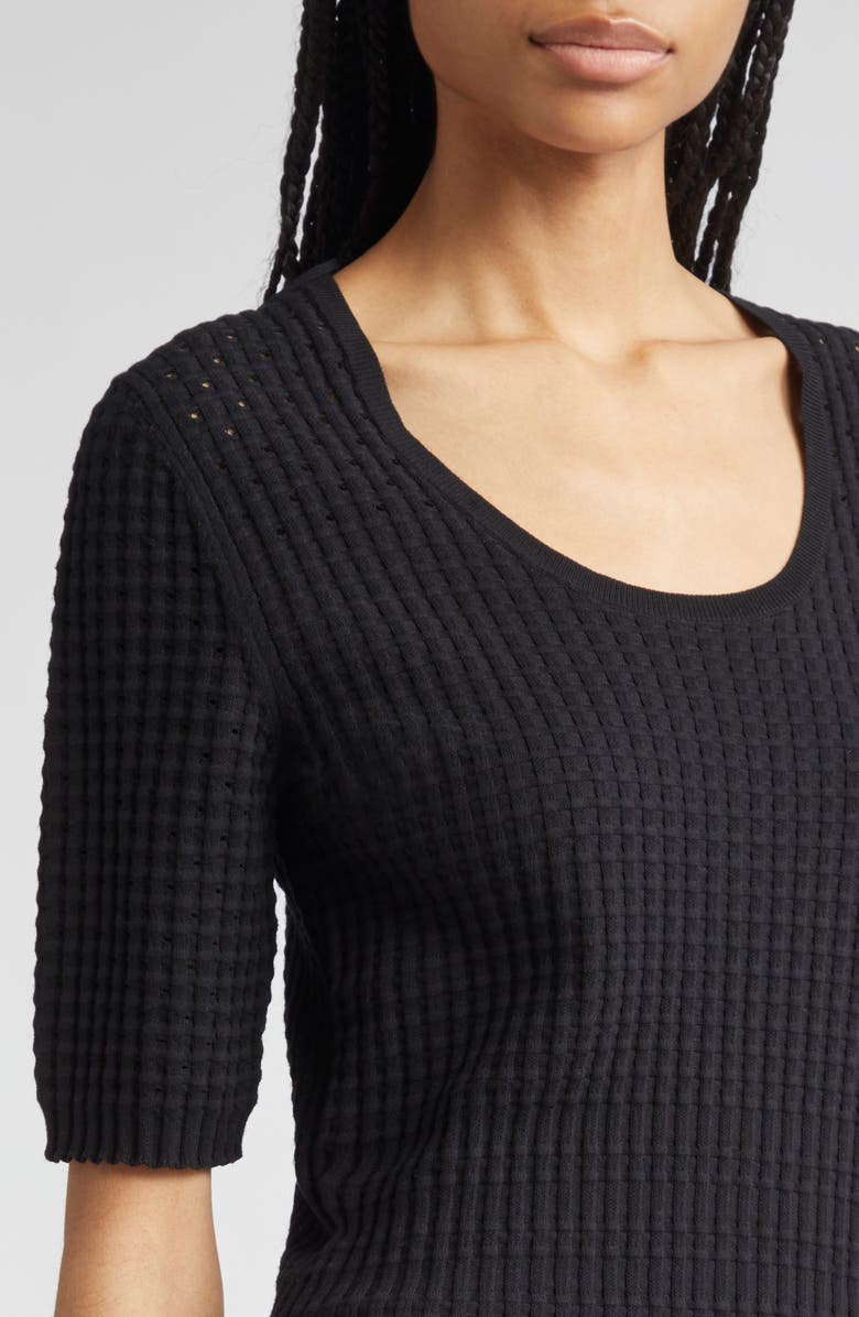 Lafayette 148 New York Mixed Stitch Short Sleeve Sweater, Alternate, color, Black