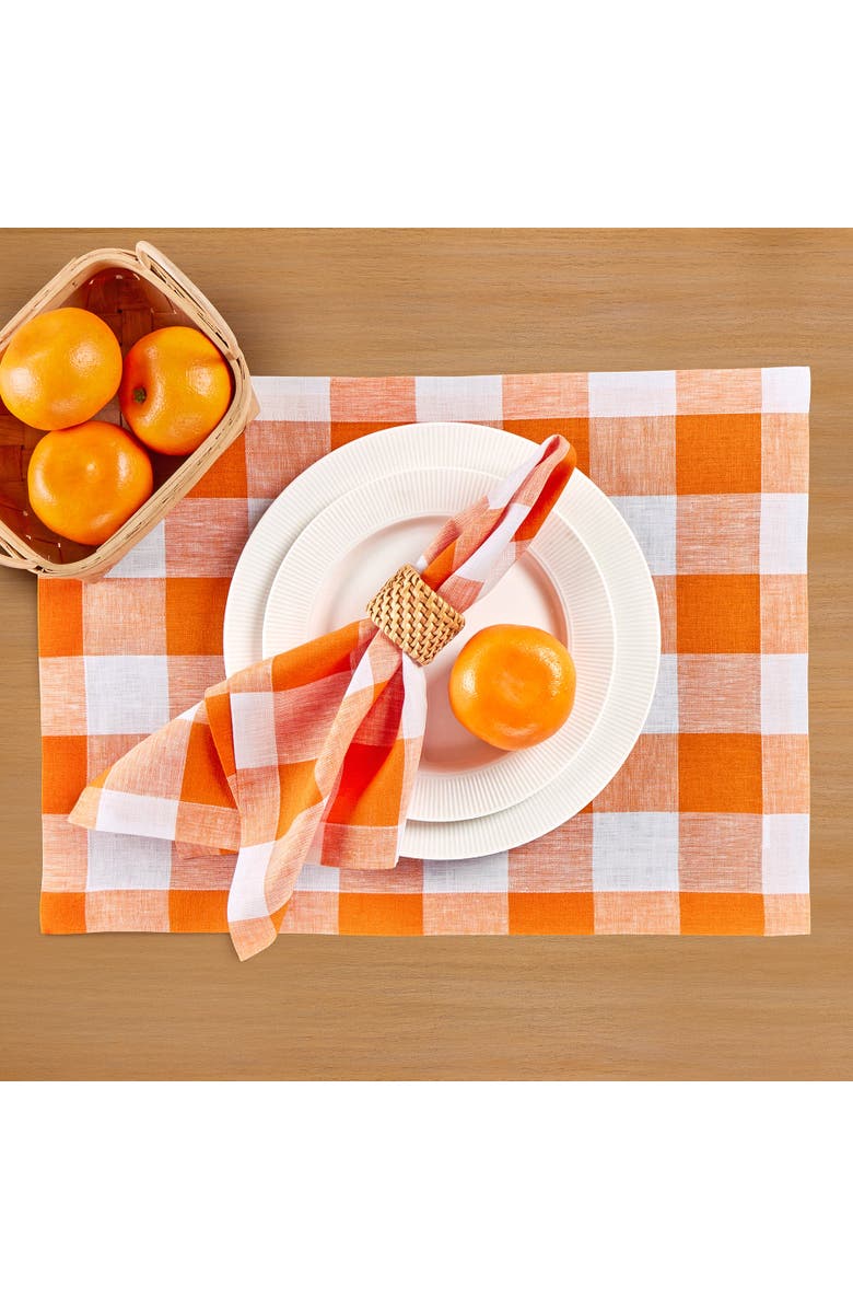 Solino Home Linen Dinner Napkins - Buffalo Check, 20" x 20", Alternate, color, Pumpkin And White