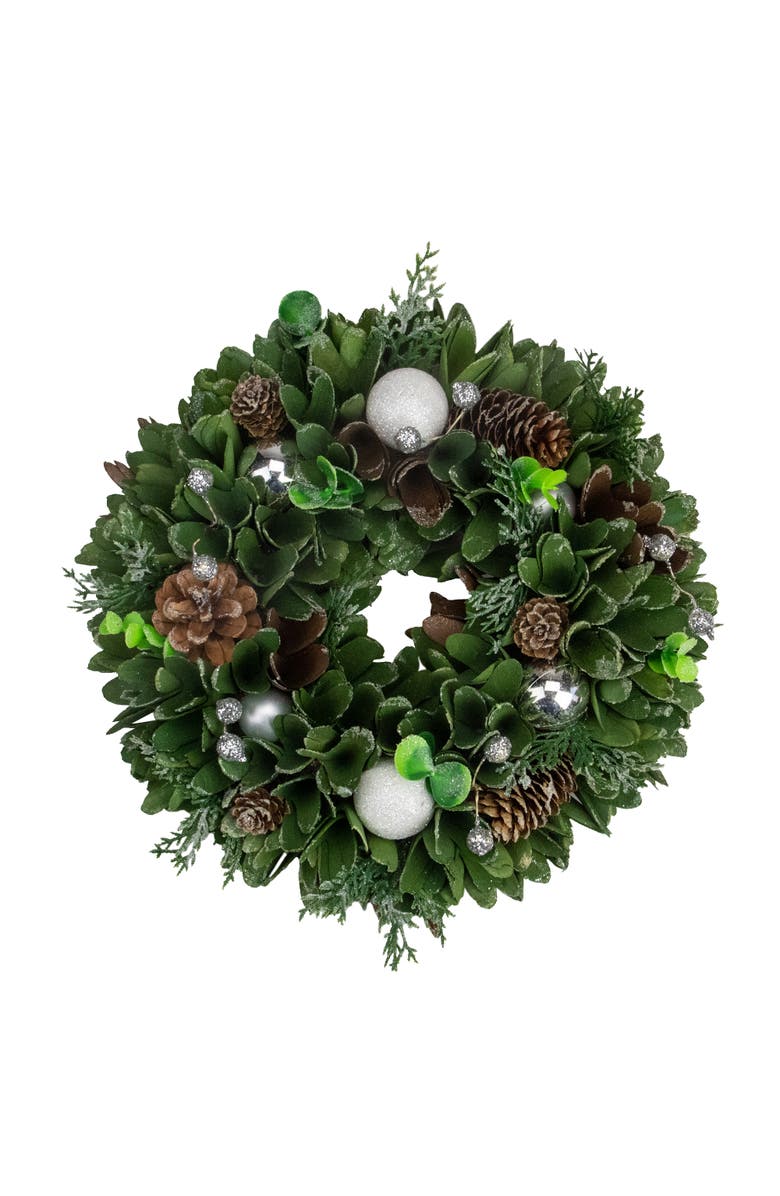 Northlight Artificial Christmas Wreath With Pine Cones and Ornaments - 14" Unlit, Main, color, White