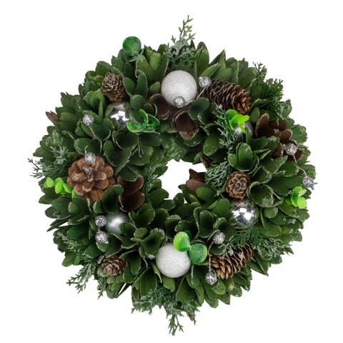 Artificial Christmas Wreath With Pine Cones and Ornaments - 14" Unlit